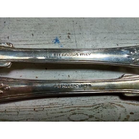 Vintage FB Rogers Italy Ornate Silver Plate Embossed Fruit Serving Spoon & Fork - Picture 7 of 8